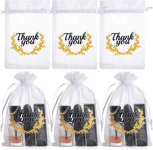 Hopttreely Pequeñas bolsas de organza de agradecimiento, recuerdos de boda con cordón, bolsas de regalo de joyería 4X6 para fiestas, bolsas de Blanco