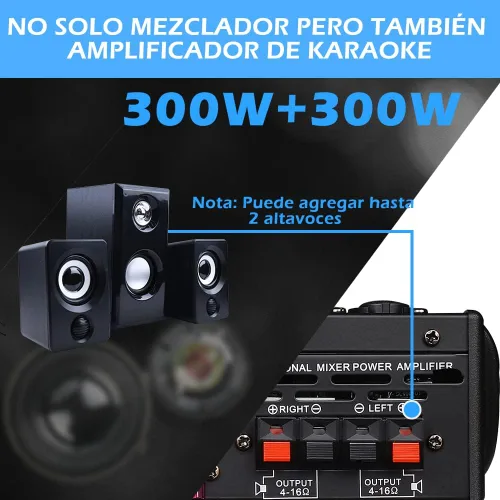 Miniatura 4 de BOMGE Amplificador mezclador de sonido de audio alimentado por dj de 6 canales, altavoz estéreo de 100 W, efectos de receptor de audio