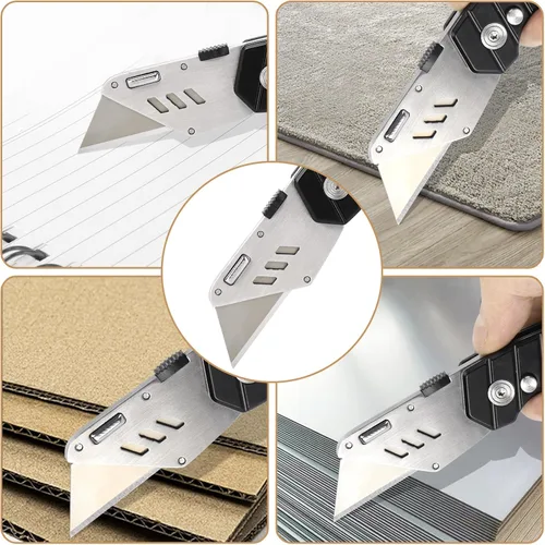 Miniatura 7 de Harita Cortador de caja de cuchillos utilitarios con clip para cinturón, paquete extra de 5 hojas de repuesto y mango de madera, cortador