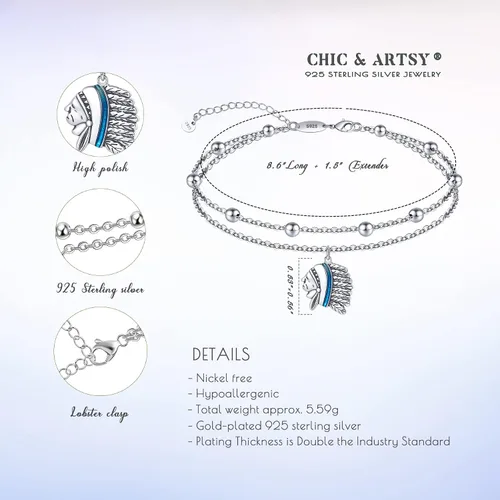 Miniatura 5 de CHIC & ARTSY Tobilleras de plata de ley S925 para mujer, pulsera de tobillo ajustable multicapa para playa, joyería de verano para mujer, de 10 a 11