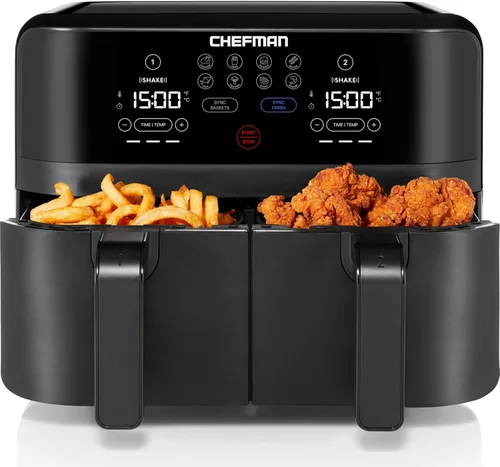 Miniatura 8 de CHEFMAN Horno freidora de aire de doble cesta de 6 cuartos con ventanas de fácil visión, acabado de sincronización, Hi-Fry, apagado automático, 2