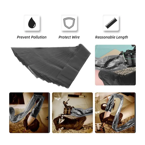 Miniatura 6 de ATOMUS 100 fundas de cordón con clip de tatuaje con 2 piezas de vendaje autoadhesivo, bolsas de plástico desechables, bolsa para bolígrafo