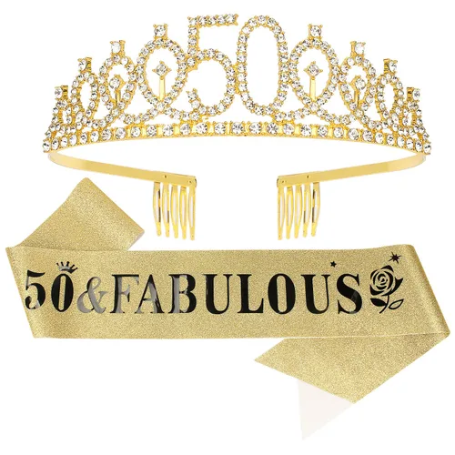Miniatura 24 de Casoty Juego de diadema y tiara de 40 y fabuloso, oro rosa, para decoraciones de cumpleaños de 40 años, regalos para mujeres, decoraciones de fiesta