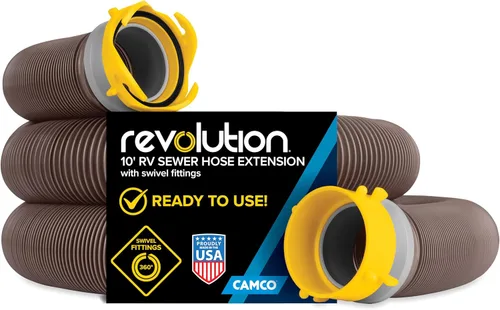 Camco Revolution - Kit de manguera de alcantarillado para cámper o caravana de 10 pies, cuenta con accesorios giratorios de 360 grados prefijados,