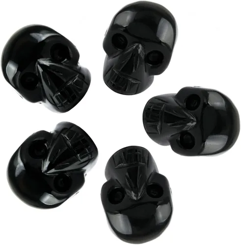 Miniatura 6 de mookaitedecor Juego de 5 esculturas de calavera de cristal de obsidiana Mahagony de 1 pulgada, estatua de piedra preciosa tallada a mano, colección