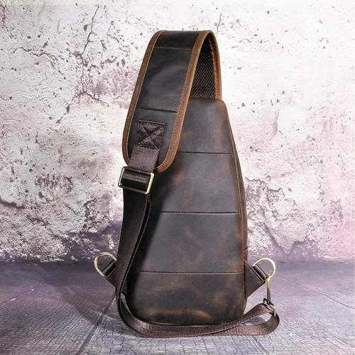 Miniatura 4 de Le'aokuu Bolso cruzado de moda para hombre, diseño de té, estilo casual, para viajes, senderismo, en el pecho, con correa de hombro, de cuero