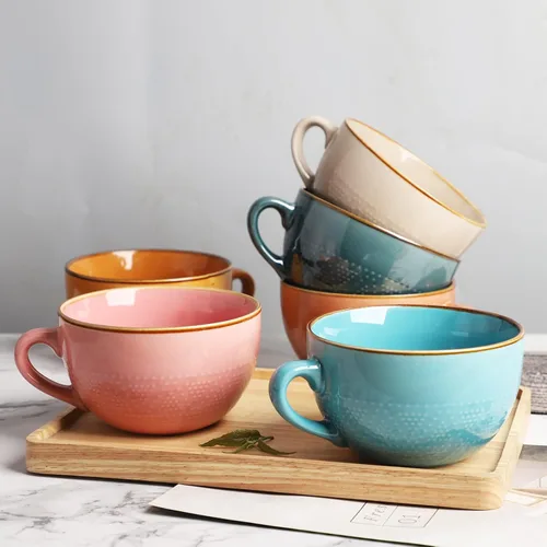 Miniatura 8 de Disoza Taza de Café Grande Violeta de 24 Onzas Taza de Sopa de Gran Tamaño Porcelana 700 ML Taza de Té XXL Cuencos de Cereales Taza de Sopa Ramen