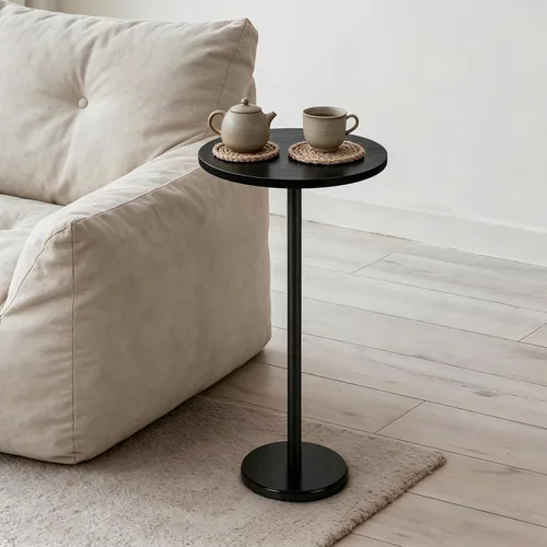 Miniatura 6 de smusei Mesas de bebidas para espacios pequeños, mesa auxiliar de pedestal con base de mármol, pequeña mesa auxiliar redonda negra para sofá, silla