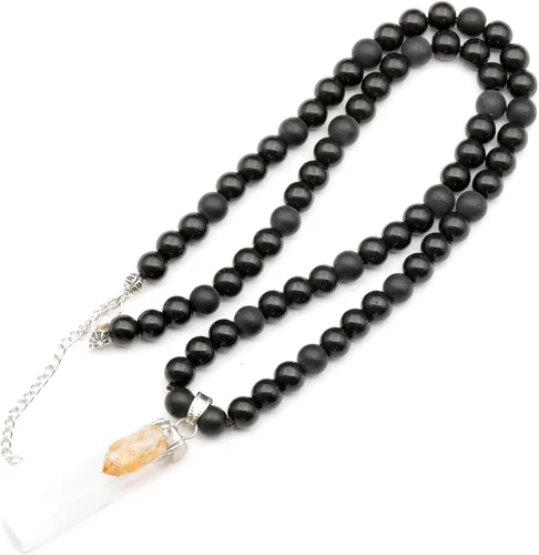 Miniatura 107 de Colgante de turmalina cruda natural, Collar de cuentas de ónix negro genuino, Collar de piedra negra, Collar de piedras preciosas, Cuentas de 0.315