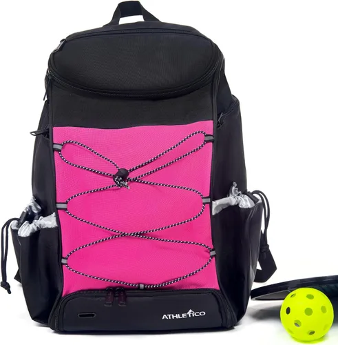 Athletico Mochila de pickleball de 35L - Bolsas de pickleball para hombres o mujeres, incluye soporte para pelotas de pickleball Rosado
