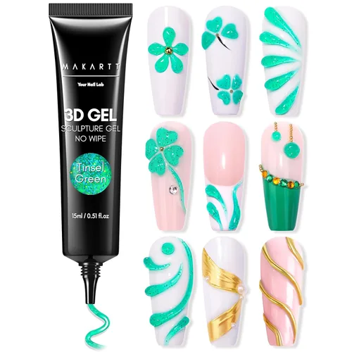 Miniatura 15 de Makartt Arte de uñas en gel 3D, pegamento de gel para esculpir para dibujar, moldear, escultura, gemas y decoración, esmalte de gel transparente que