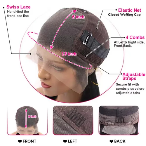 Miniatura 5 de mengkai Pelucas de cabello humano de 32 pulgadas con encaje frontal de 13x6, cabello humano predesplumado liso, peluca frontal de encaje HD