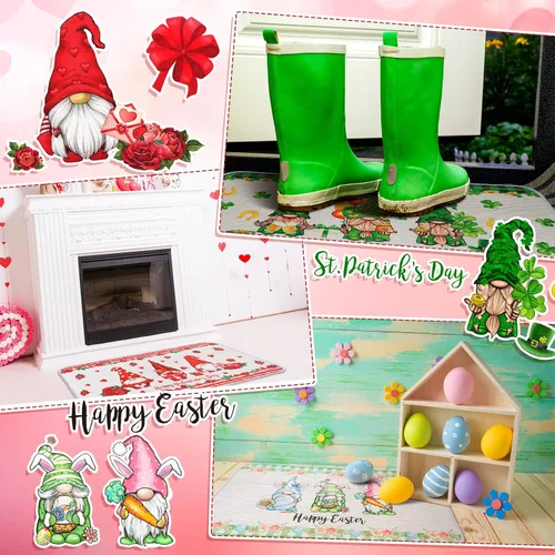 Miniatura 5 de Moucuny 3 piezas de gnomo del día de San Patricio, felpudo de bienvenida de Pascua, tréboles irlandeses, tapete decorativo de entrada de 27.6 x 15.7