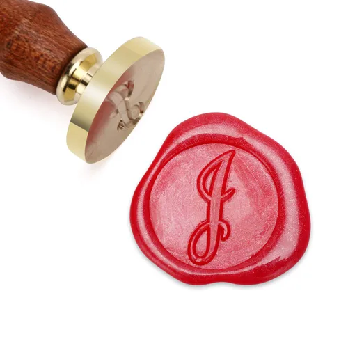 Miniatura 26 de Sello de cera Mceal, sello de latón con mango de madera, sello grande de 30 mm, letra H caligráfica