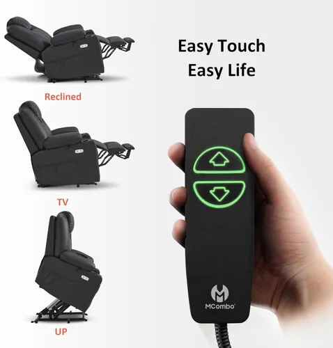 Miniatura 8 de MCombo Power Lift - Silla reclinable para personas mayores, silla elevadora con calor y masaje, certificación FSC, puertos USB, portavasos, piel