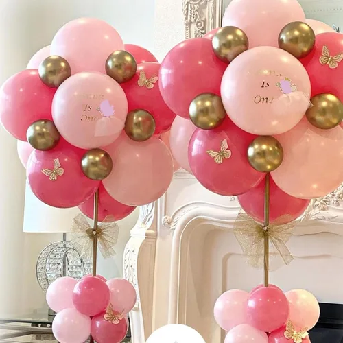 Miniatura 6 de Globos de color rosa intenso y oro rosa, 60 globos rosa pastel, globos de confeti de oro rosa metálico de 12 pulgadas, globo de látex rojo rosa