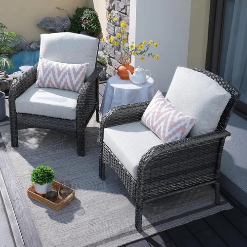 Miniatura 23 de ovios Juego de 2 piezas de muebles para patio, sillas de mimbre para exteriores de 2, sillas de ratán de respaldo alto para todo tipo de clima de 2