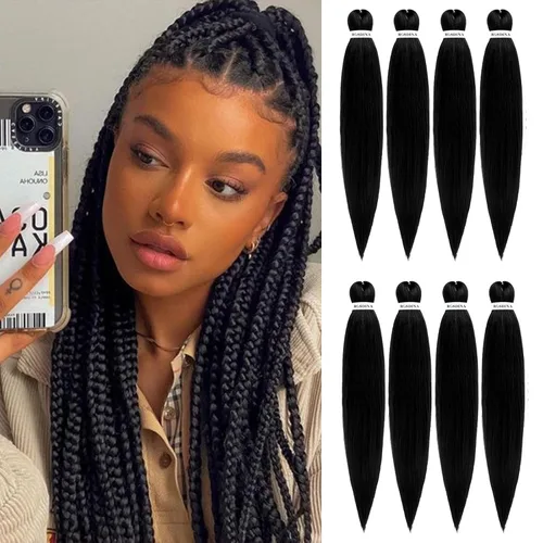 Miniatura 34 de Cabello trenzado preestirado - 12 pulgadas, 8 paquetes, cabello trenzado corto natural negro para trenzas torcidas o en caja, extensiones de cabello