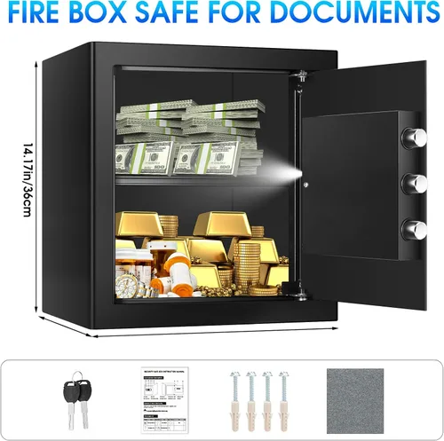 Miniatura 2 de Cajas de seguridad de 2.0 pies cúbicos para uso doméstico a prueba de fuego y agua, caja de seguridad de acero para el hogar con cerradura
