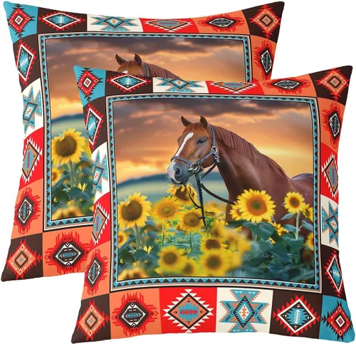 Miniatura 8 de Juego de 2 fundas de almohada de caballo corriendo con diseño de estrellas de grano de madera, suave y cuadrada, para decoración de habitación