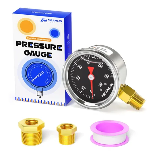Miniatura 17 de MEANLIN MEASURE 2 unidades de acero inoxidable 015Psi relleno de líquido, medidor de presión relleno de glicerina de 1.5 pulgadas, aire de aceite