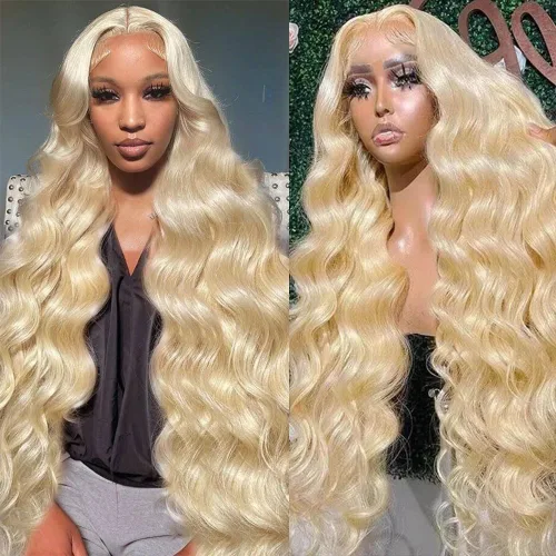 Peluca de encaje frontal 613, cabello humano, 30 pulgadas, onda corporal, peluca frontal de encaje HD, rubia, predepilada, sin pegamento, densidad