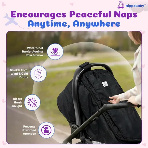 Miniatura 4 de HippoBaby Funda impermeable para asiento de automóvil de bebé, funda de asiento de automóvil a prueba de viento para bebés, funda de asiento de Negro
