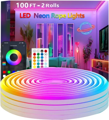 Miniatura 7 de Cuerda de luces de neón de 16.4 pies, control de luz LED flexible con aplicación/control remoto, múltiples modos, sincronización de música, tira