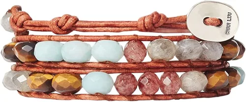 Miniatura 2 de Chan Luu Pulsera envolvente con piedras semipreciosas de amazonita y labradorita, Cuero, Tiendaita