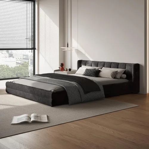 Miniatura 14 de DEINPPA - Marco de cama tamaño Queen con cabecero suave tipo nube, base de cama de madera con tapizado de chenilla, no necesita somier - Beige
