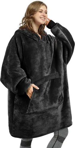 Miniatura 38 de Catalonia Sudadera extragrande tipo manta con capucha, sudadera de sherpa portátil para adultos, hombres y mujeres