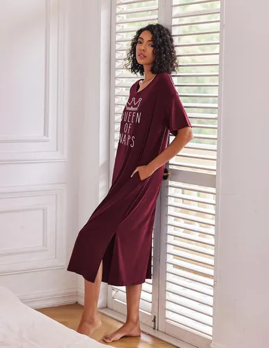 Miniatura 4 de Ekouaer Camisones largos para mujer, cuello redondo, ropa de dormir, ropa de dormir