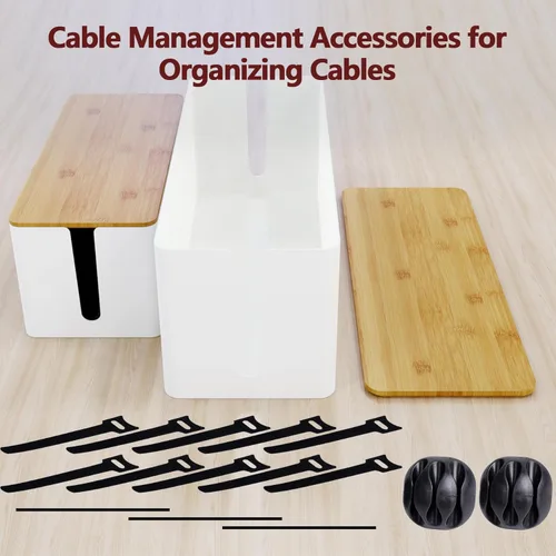Miniatura 7 de Caja organizadora de cables, paquete de 2 cajas organizadoras de cables grandes de madera para la oficina y el hogar, caja organizadora de cables 2