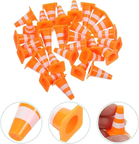 Miniatura 6 de 30 piezas de conos de tráfico mini, conos mini de 1 pulgada naranja pequeños para señalización de bloqueo de carretera en construcción, juguetes