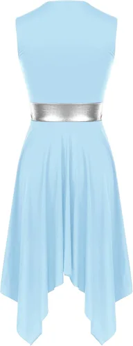 Miniatura 29 de easyforever Vestido de baile sin mangas con bloques de color para mujer, alabanza litúrgica, ropa de baile lírico, vestido de bata de adoración