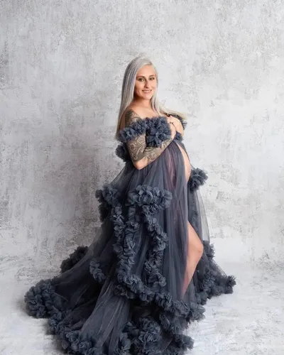 Miniatura 5 de Bata de tul para mujer para sesión de fotos de maternidad, volantes hinchados, lencería nupcial, bata de baño, bufanda de boda ilusión
