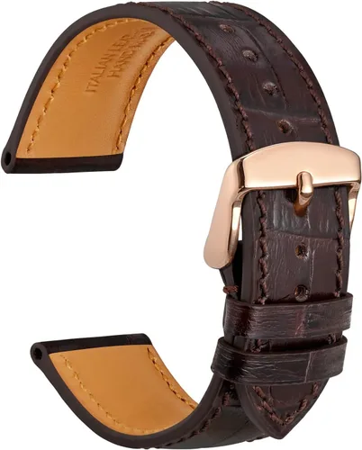 Miniatura 16 de WOCCI - Correas para reloj de cuero italiano, grano de cocodrilo en relieve, elige color y ancho 14 mm 18 mm 19 mm 20 mm 21 mm 22 mm, Negro