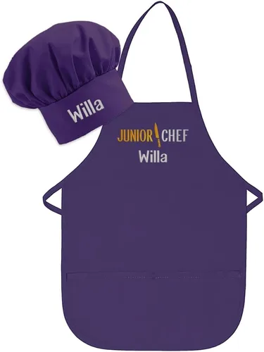 Miniatura 12 de Delantal personalizado bordado Junior Chef Kids Delantal Juego de blanco.