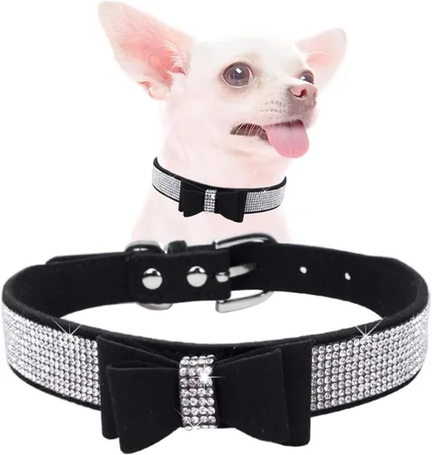 Collar para perros pequeños con diamantes de imitación, collar con lazo para cachorros con lazo de cristal y purpurina ajustable para perros XXS,