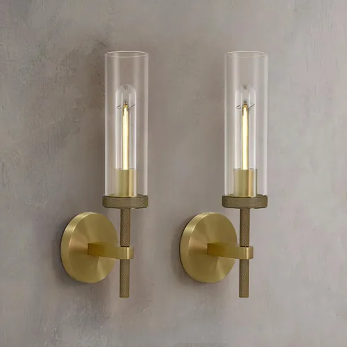 Miniatura 16 de Apliques de Pared de Latón Luces para Interiores, Aplique Lineal Moleteado de 14", Apliques de Pared Dorados para Baño, Apliques de Tocador de Tubo