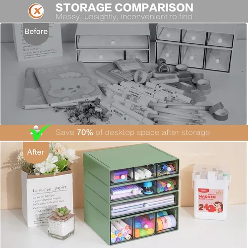 Miniatura 6 de Organizador de escritorio con 9 cajones, cajones de almacenamiento para manualidades de escritorio apilables de 4 niveles, caja de almacenamiento