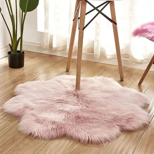 Miniatura 12 de Alfombra redonda de piel de oveja sintética, suave y lanuda. Alfombra mullida para el hogar, decoración de dormitorio, Púrpura (Flower Purple)