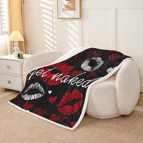 Miniatura 3 de Manta de sherpa sexy de labios rojos, manta de felpa para parejas, enamorados, hombres y mujeres, con citas divertidas, manta de forro polar