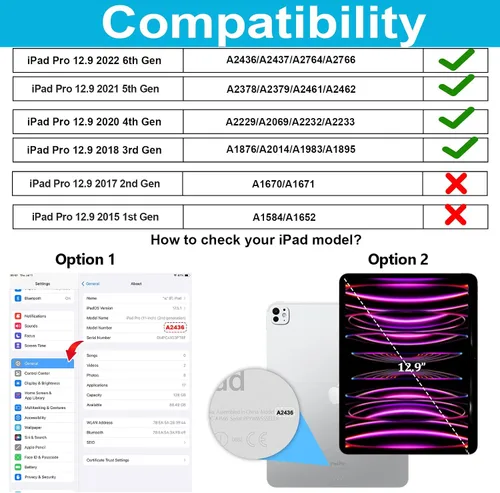 Miniatura 2 de Funda para iPad Pro de 12.9 2022/2021/2020/2018: Funda para iPad Pro 12.9 6ª/5ª/4ª/3ª generación con protector de pantalla, soporte para lápices