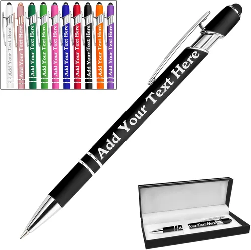Miniatura 72 de Bolígrafos personalizados a granel grabados personalizados con punta de lápiz capacitivo, bolígrafos personalizados de tinta negra, regalos