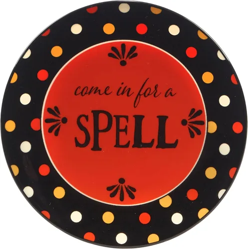 Miniatura 3 de Spooky - Platos de canapé de Halloween, juego de 4 platos de cerámica de 6 pulgadas con frases festivas: BOO, Let's Get Spooky, Beware & Come In for