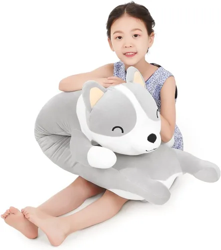 Miniatura 8 de SNOWOLF Almohada de peluche Shiba Inu de 47 pulgadas, juguete de animal de peluche lindo de perro largo, almohada Corgi Akita de peluche suave