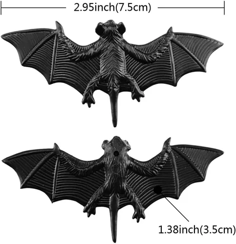 Miniatura 2 de Murciélagos 3D negros pequeños para decoración de Halloween, murciélagos artificiales de plástico para manualidades, broma espeluznante y aterradora