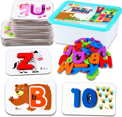 CozyBomB - Tarjetas del alfabeto para niños pequeños, actividades preescolares, aprendizaje Montessori, juguetes con letras y números de madera,