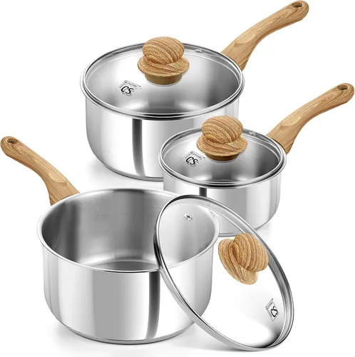 Miniatura 10 de KOCH SYSTEME CS Cacerola de acero inoxidable, olla de acero inoxidable de 1 cuarto de galón con base inoxidable de 5 capas, sartén con tapa y mango